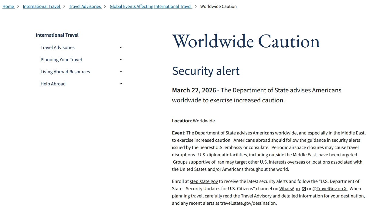 Worldwide Caution United States Travel